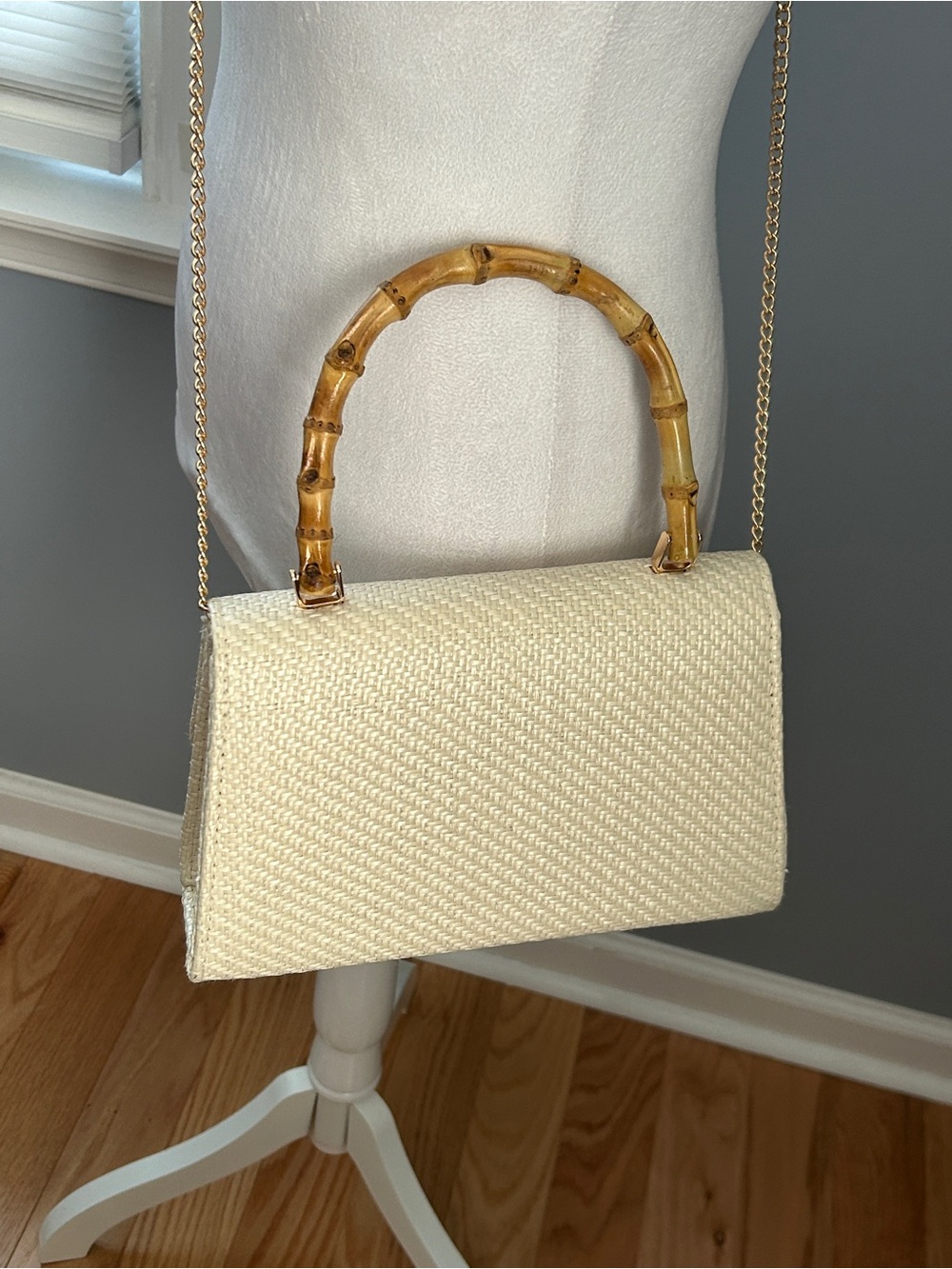 Tommy Bahama Straw Purse Bamboo Top Handle Bag Horsebit Chain Crossbody - Picture 2 of 11